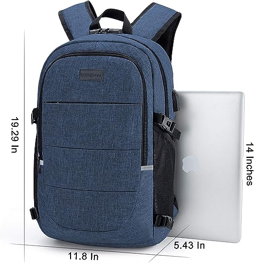 A Mochila antirrobo, Mochila Impermeable,DOXUNGOO Mochila para portátil Hombre Mujer Mochila paracon bloqueo y con USB Puerto y puerto audífonos para Laptop hasta 15.6 pulgadas (azul).