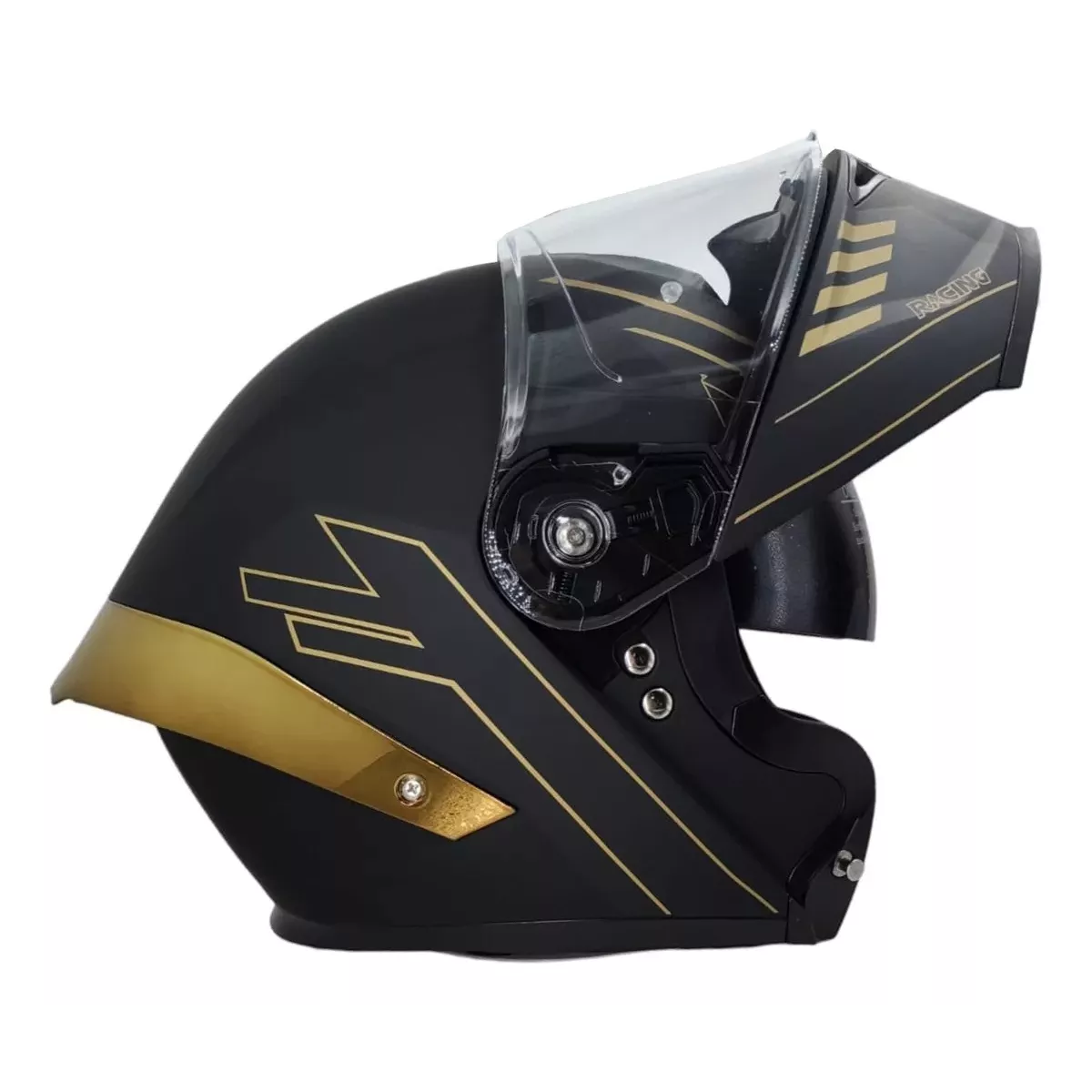 Casco Moto Certificado Ece22.06 Abatible Negro Dorado Talla M.