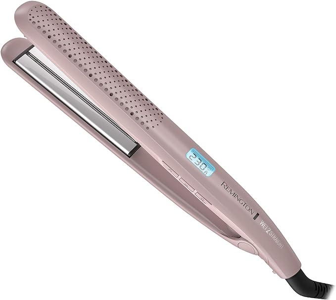 A Plancha Alaciadora Remington Wet2Straight Seca y Alisa en un solo paso con Placas de Cerámica y Microacondicionadores Antifrizz, S27A.
