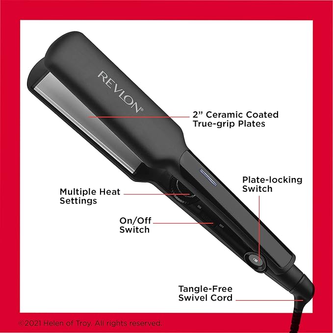 A Revlon Plancha plana de cerámica lisa y recta, resultados rápidos, estilos suaves (2 pulgadas).
