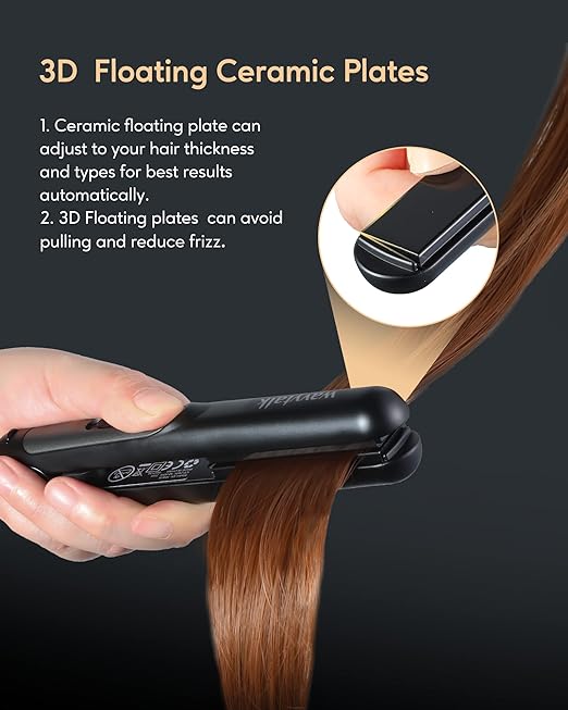 A Wavytalk Mini plancha plana de cerámica de 0.7 pulgadas, plancha pequeña para cabello corto, rizos, flequillo, plancha plana de viaje.