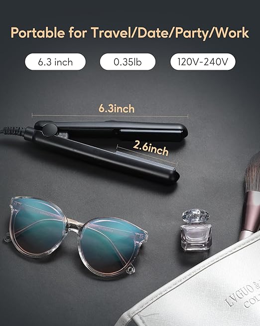 A Wavytalk Mini plancha plana de cerámica de 0.7 pulgadas, plancha pequeña para cabello corto, rizos, flequillo, plancha plana de viaje.