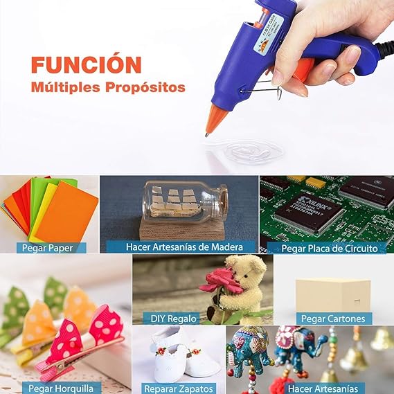Sojitas Mini Pistola de Silicón con 50 PSC Barras Pegamento Caliente Adhesivo para Bricolaje（20W, Barras de 7mm, largo de 10cm).