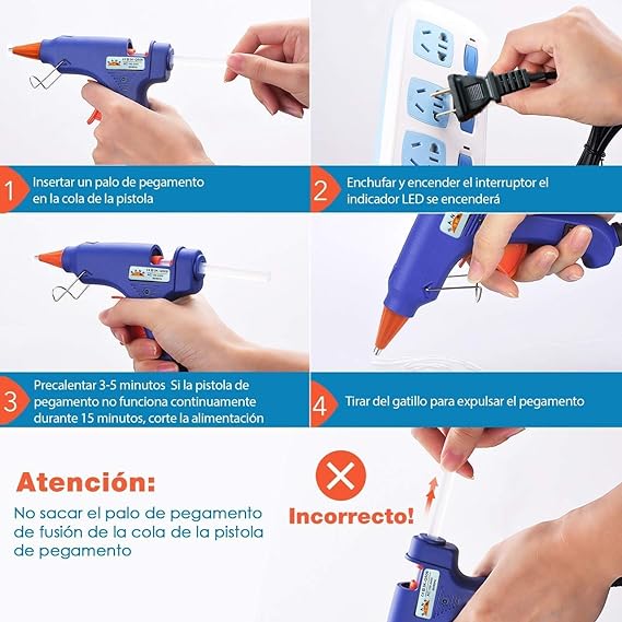 Sojitas Mini Pistola de Silicón con 50 PSC Barras Pegamento Caliente Adhesivo para Bricolaje（20W, Barras de 7mm, largo de 10cm).