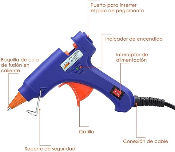 Sojitas Mini Pistola de Silicón con 50 PSC Barras Pegamento Caliente Adhesivo para Bricolaje（20W, Barras de 7mm, largo de 10cm).