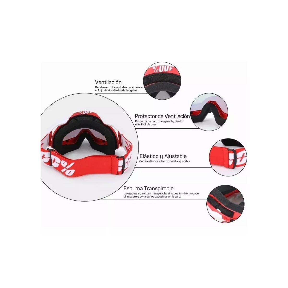 Gafas De Motocross Rzr Moto - Gafas De Motocicleta Rojo.