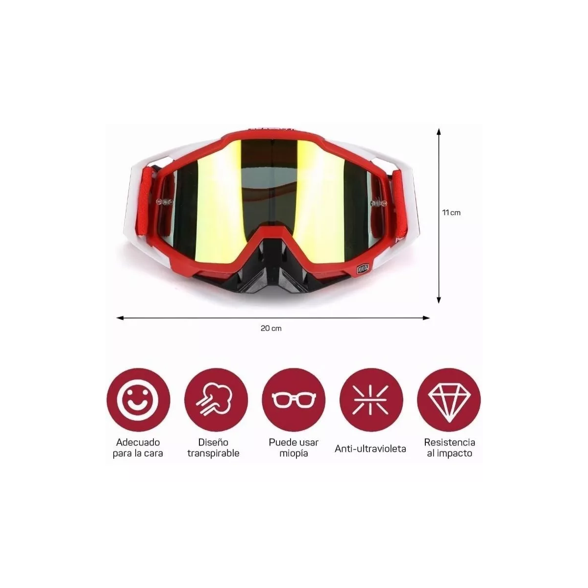 Gafas De Motocross Rzr Moto - Gafas De Motocicleta Rojo.