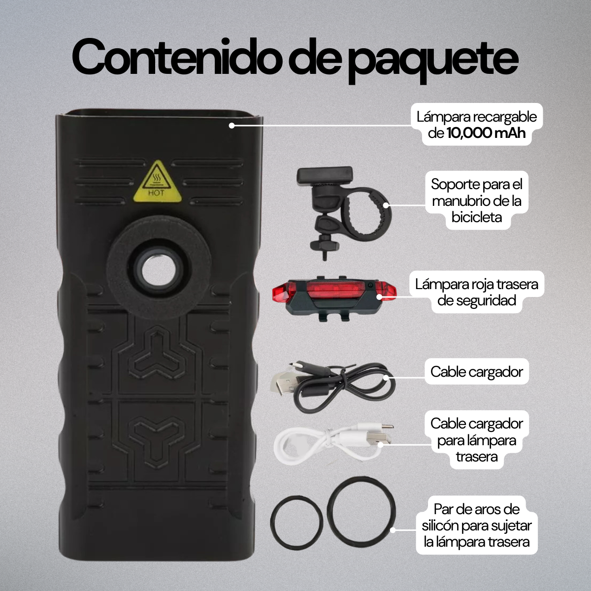 Lámpara Para Bicicleta Bici Moto Luces Casco Usb Batería Recargable 10,000 mAh Powerbank.