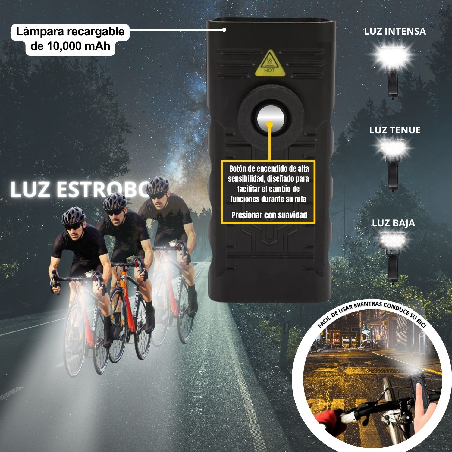 Lámpara Para Bicicleta Bici Moto Luces Casco Usb Batería Recargable 10,000 mAh Powerbank.