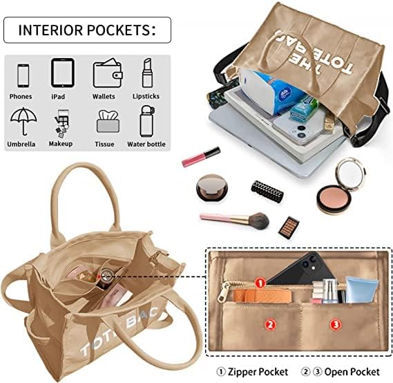 A Bolsas de lona para mujer, bolso de mano con cierre, Totes para Mujer, bolsa cruzada de lona para escuela, viajes, oficina.