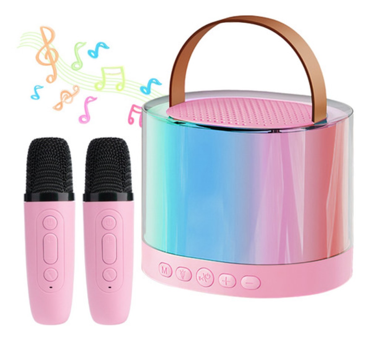 "Altavoz Bocina Bluetooth Portátil Con 2 Micrófonos Karaoke Ovalada Rosa "