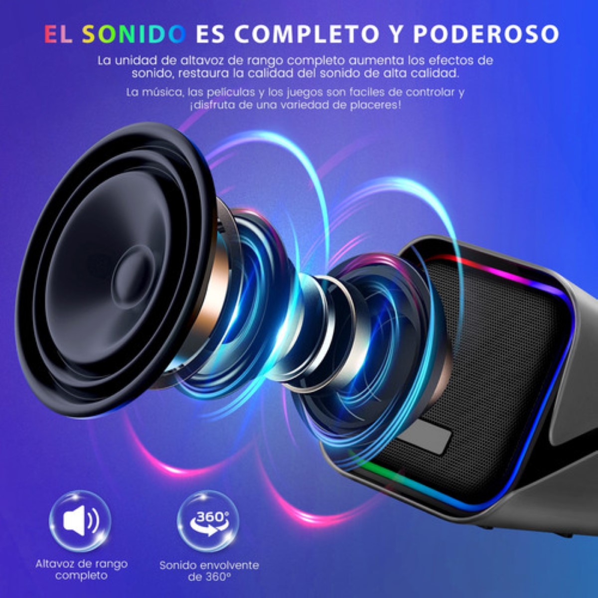 "Bocina Rgb De Bocina De Multimedia Para Computadora Led 2 pz negras "