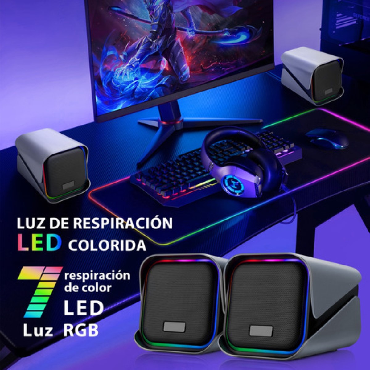 "Bocina Rgb De Bocina De Multimedia Para Computadora Led 2 pz negras "