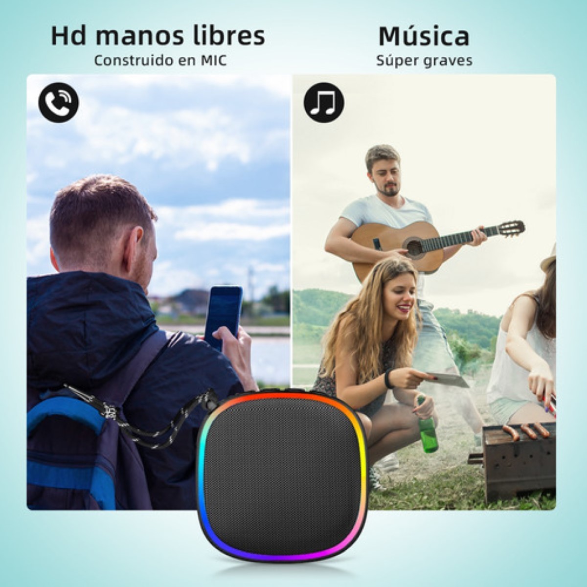 Bocina Bluetooth Portátil Impermeable Para Deportes Negra.