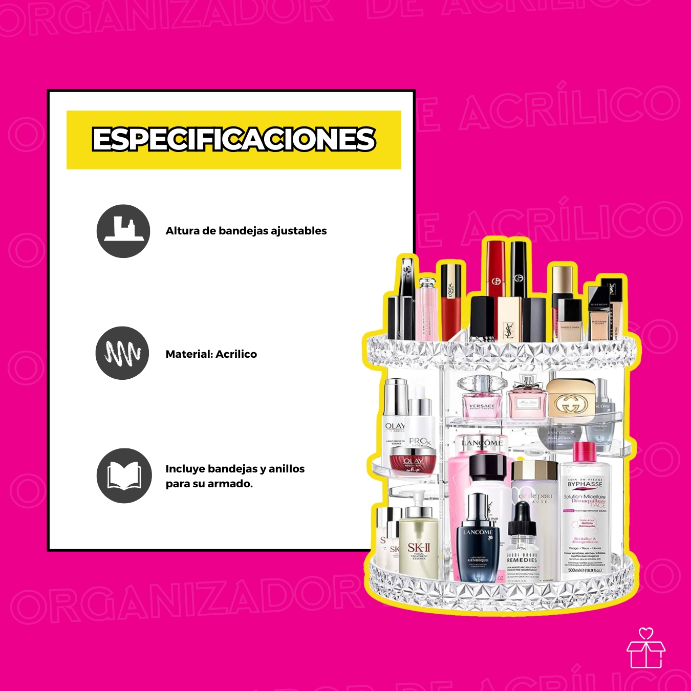 Organizador Maquillaje Cosméticos De Rotación Acrílico 360.