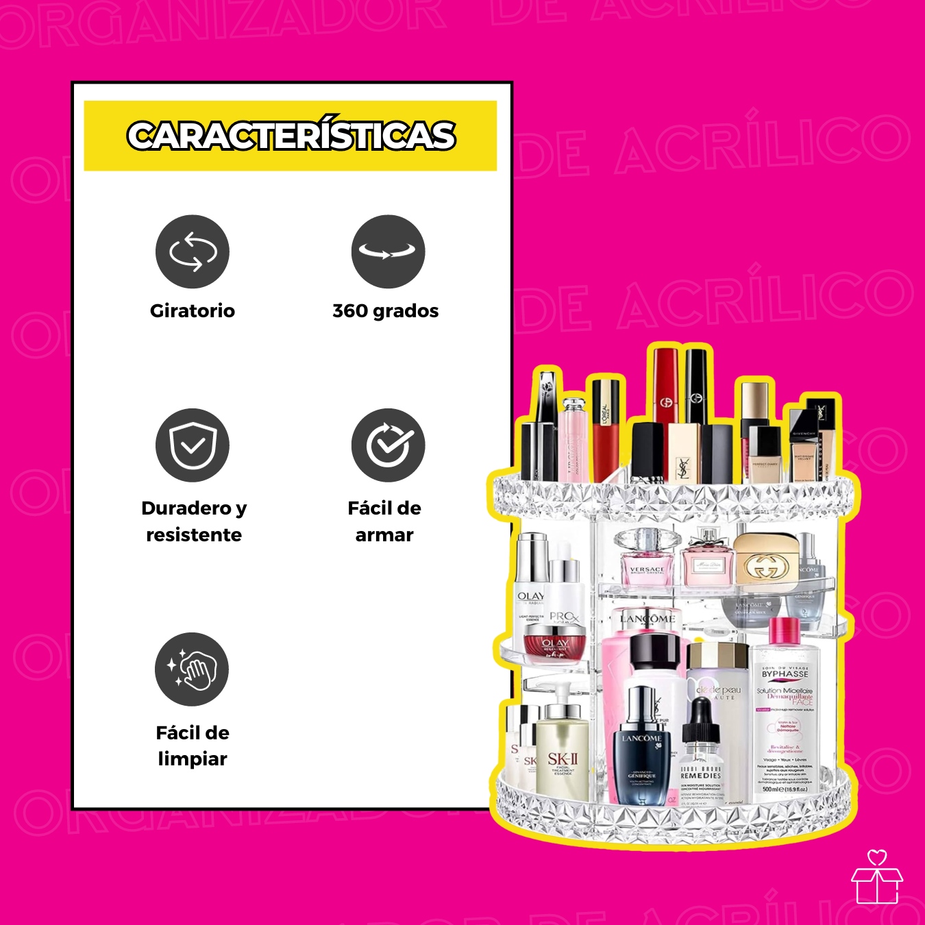 Organizador Maquillaje Cosméticos De Rotación Acrílico 360.