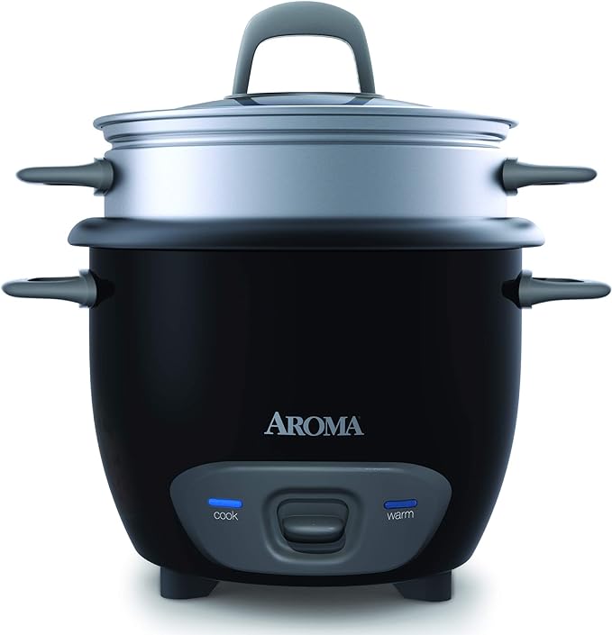Aroma Housewares Arrocera y vaporizador de alimentos de 6 tazas (cocinada), color negro ARC-743-1NGB.