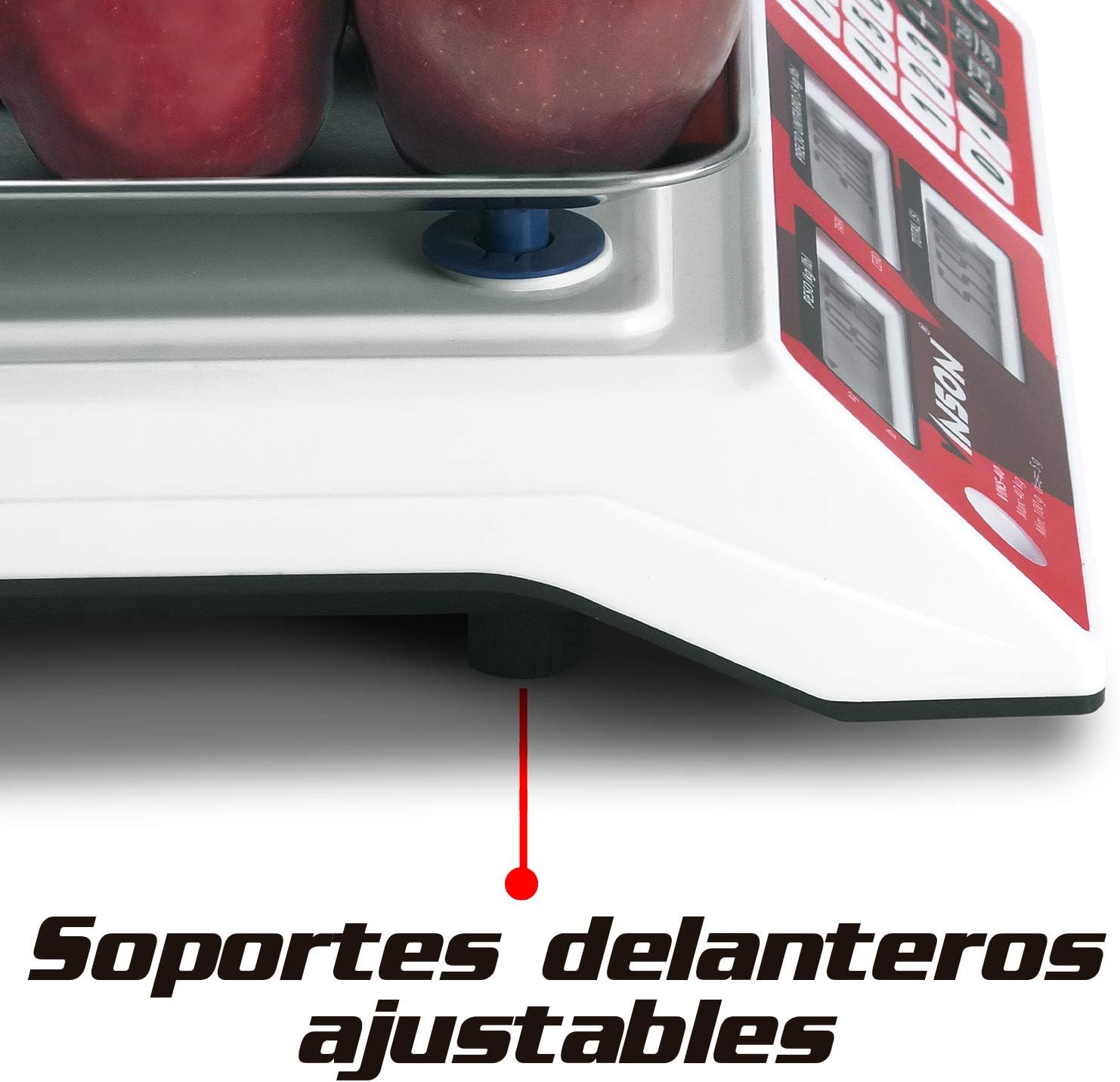 Báscula Digital Comercial, 40 kg / 5 g, Función TARA, Conteo de Piezas, Suma de Productos Pesados y Cálculo de Cambio, Batería Recargable, Incluye Cargador y Mica , VINS-40.