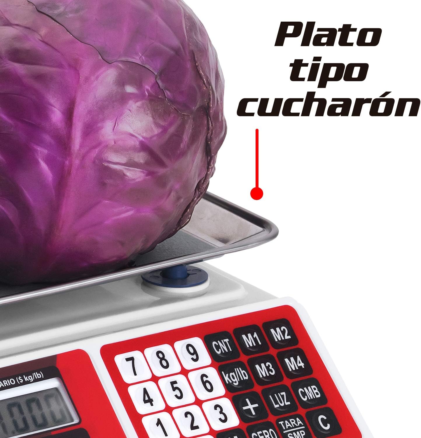 Báscula Digital Comercial, 40 kg / 5 g, Función TARA, Conteo de Piezas, Suma de Productos Pesados y Cálculo de Cambio, Batería Recargable, Incluye Cargador y Mica , VINS-40.