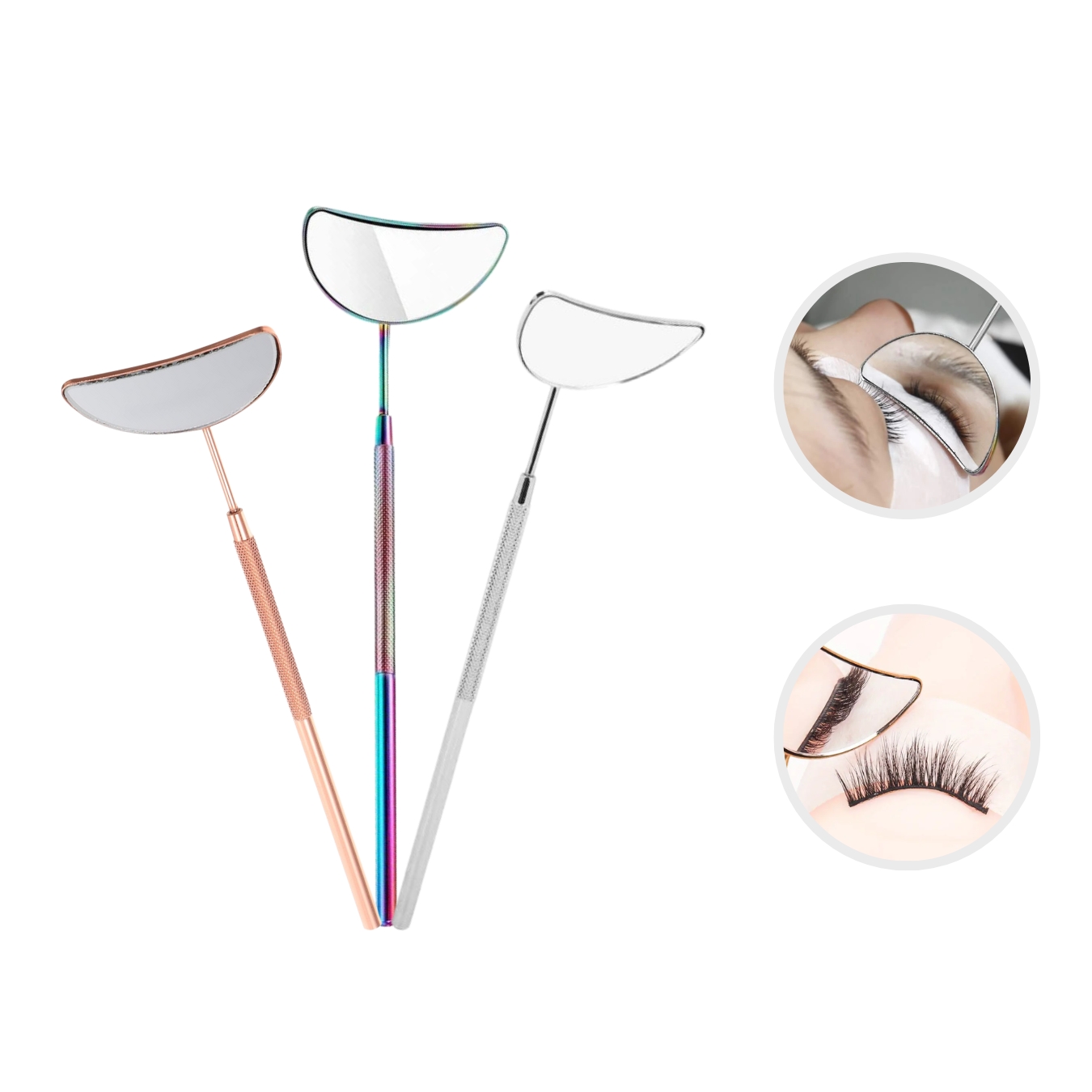 Espejo Mano Para Inspección Extensiones De Pestañas o Dental Media Luna.