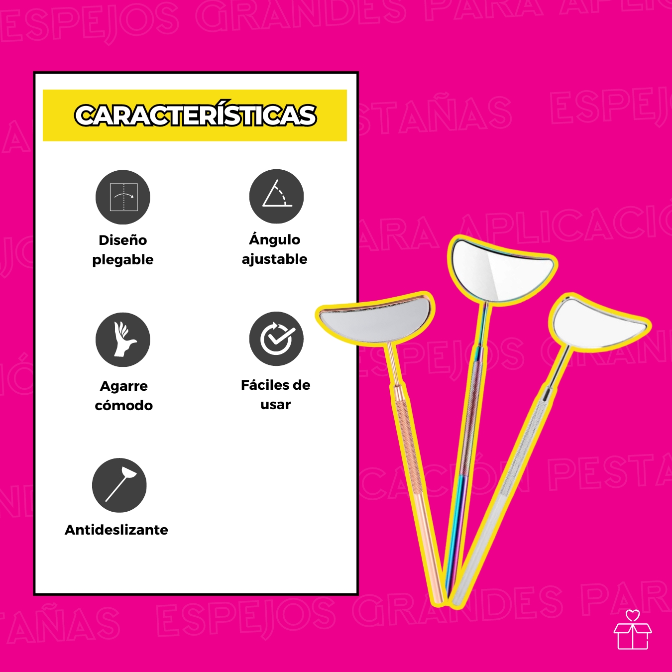 Espejo Mano Para Inspección Extensiones De Pestañas o Dental Media Luna.