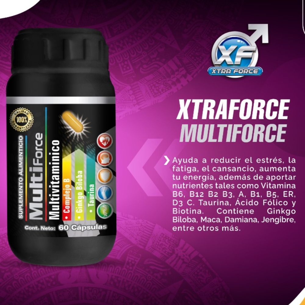 MultiForce es un Multivitamínico, Complejo B y Ingredientes Naturales con Vitaminas ideales y tiene 60 Cápsulas.