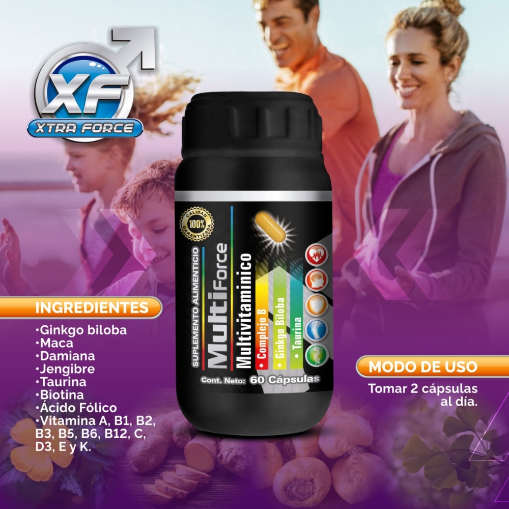 MultiForce es un Multivitamínico, Complejo B y Ingredientes Naturales con Vitaminas ideales y tiene 60 Cápsulas.