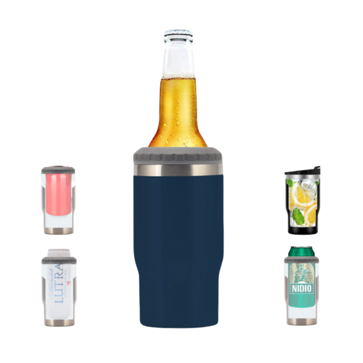 Termo Porta Botellas 2 en 1 de 414 ML - Origami Home -Azul Marino.