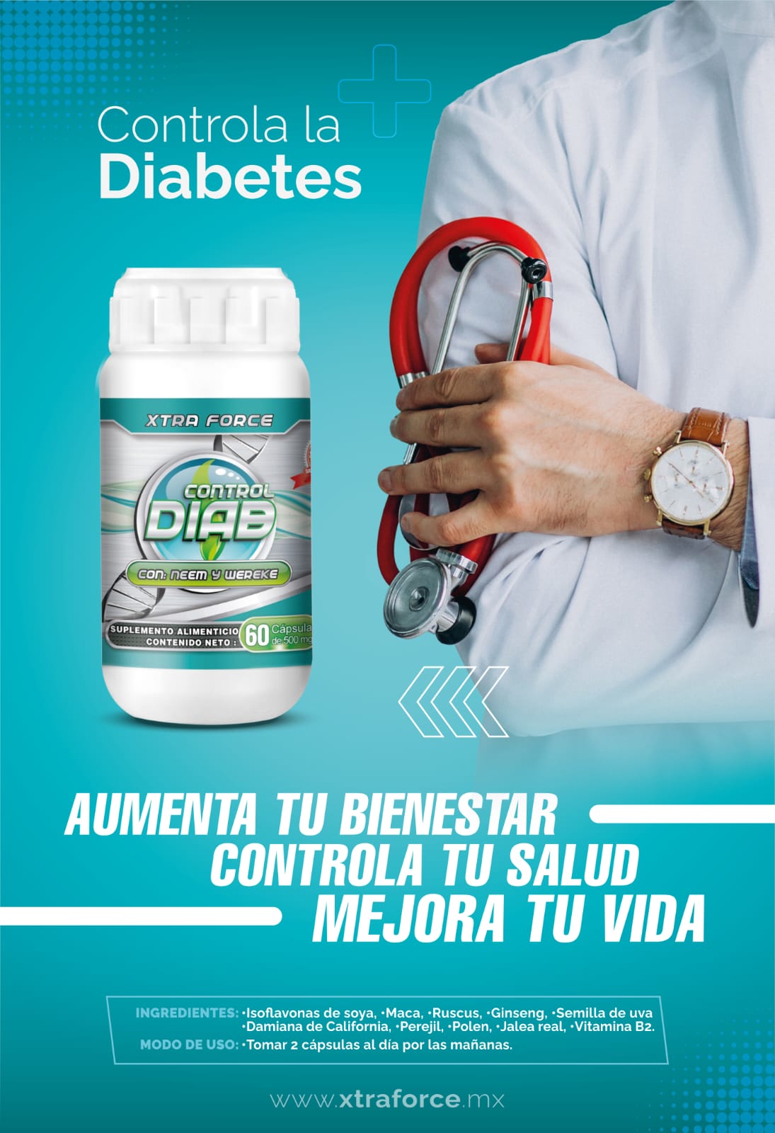 Control Diab es un Suplemento y Antioxidante, que contiene Ingredientes Naturales, ayuda a Refuerzo Cardiovascular y Diabetes sin problemas, Multivitaminico hombre 60 Cápsulas.