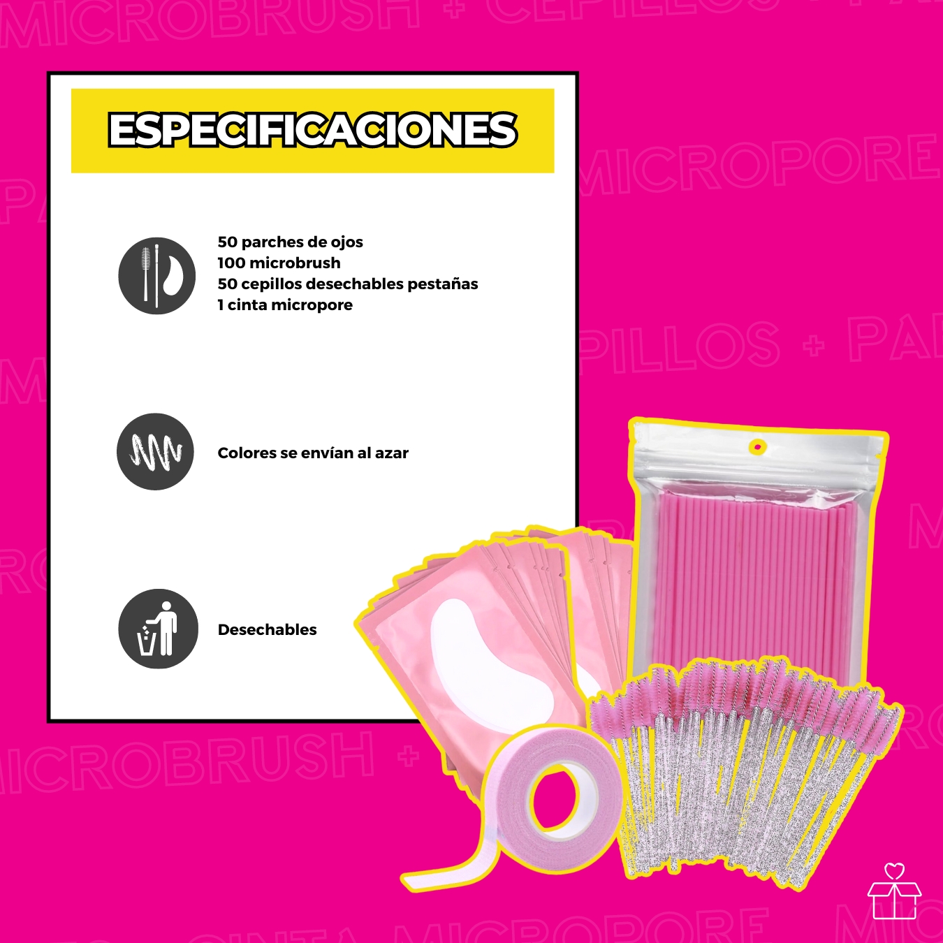 100 Microbrush + 50 Parches Hidrogel + 50 Cepillos + 1 Cinta.