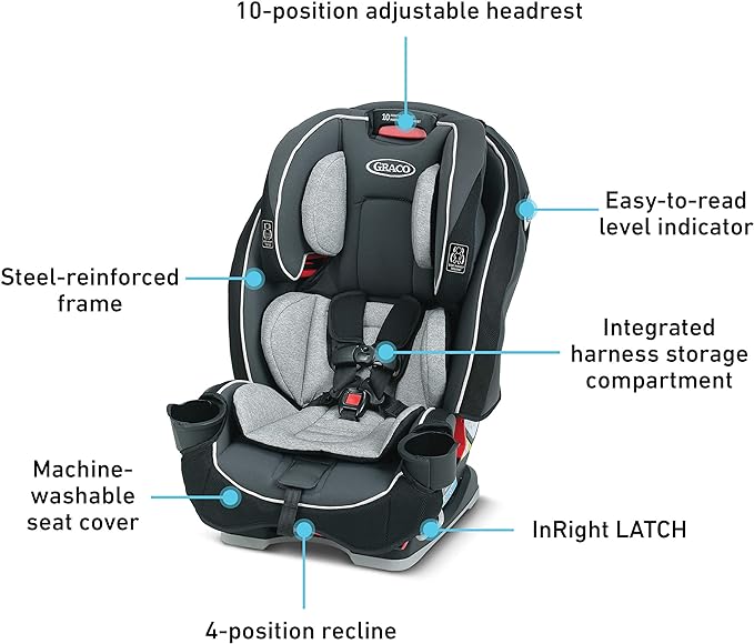 A Graco Slimfit - Asiento de coche 3 en 1, diseño delgado y cómodo, ahorra espacio en tu asiento trasero, Darcie.
