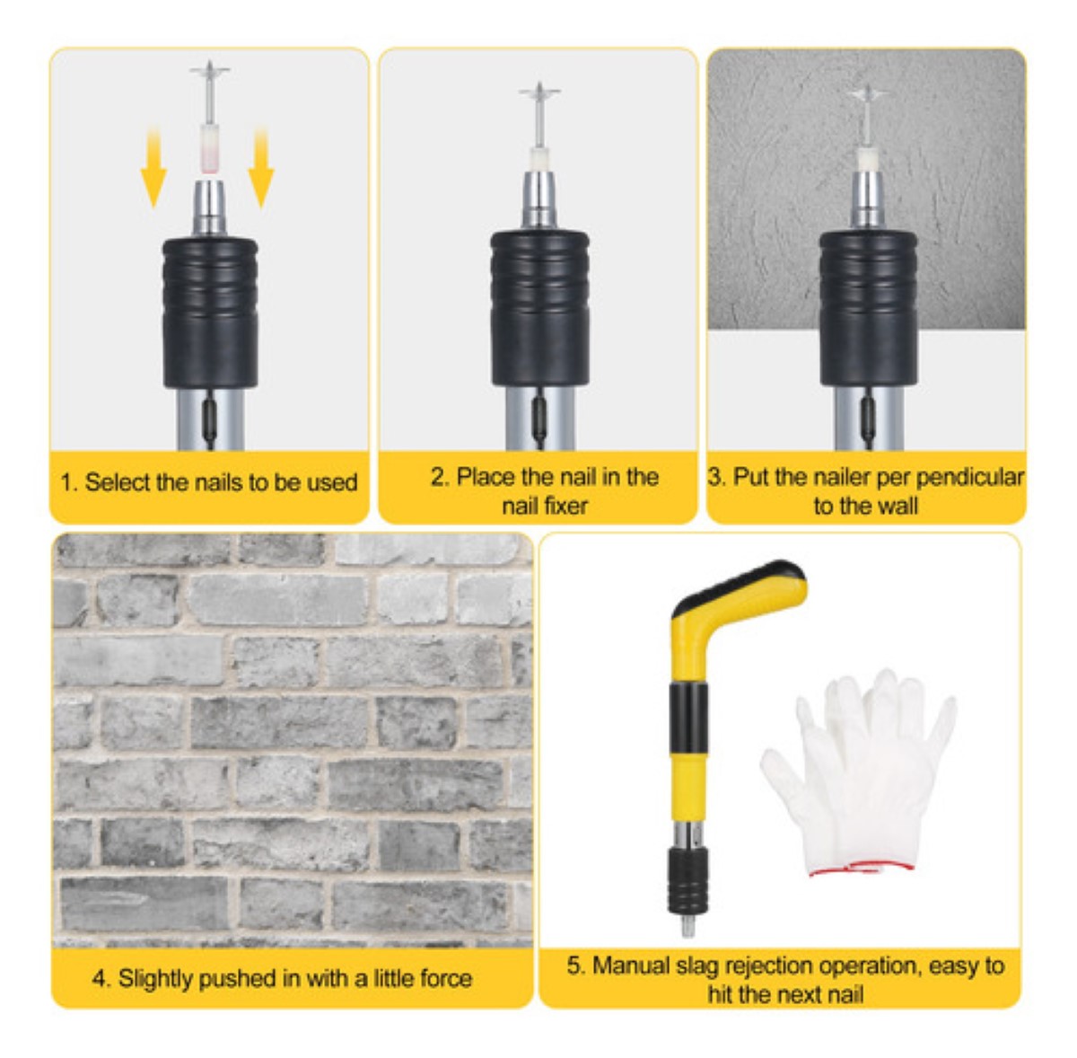 "Kit De Herramientas De Sujeción Manual, 100 Clavos Amarillo "