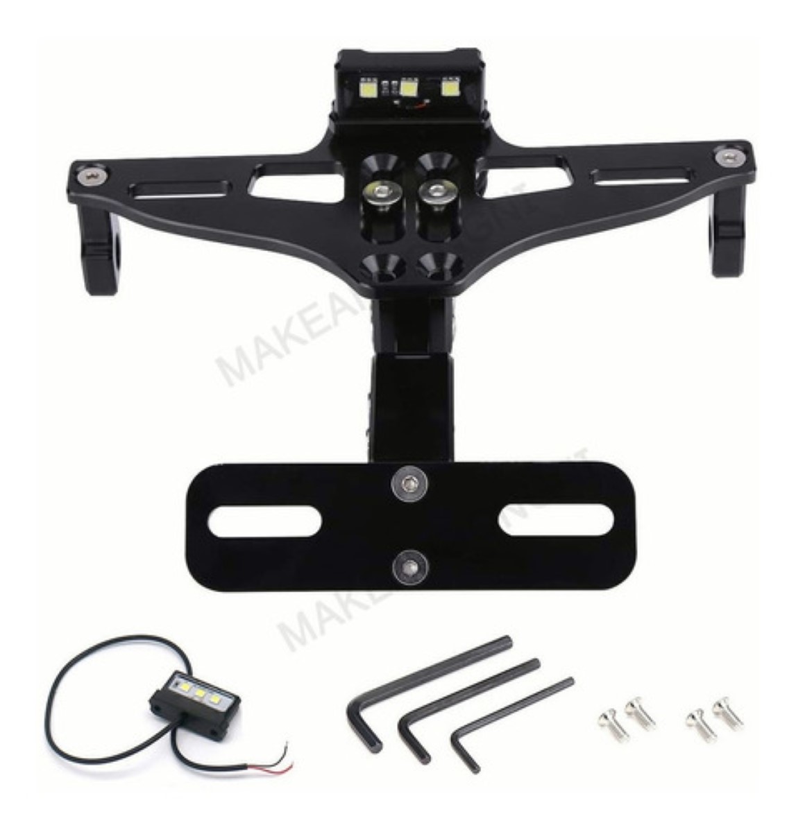 "Porta Placa Universal Para Moto Ajustable Con Luz Led negra "