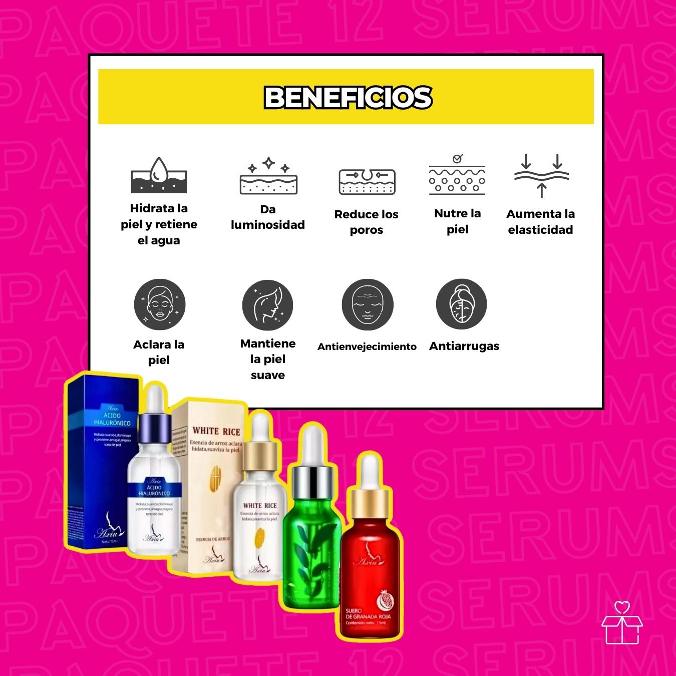 Set 12 Serums Arroz Blanco, Hydra B5 Ácido Hialurónico y Té Verde..