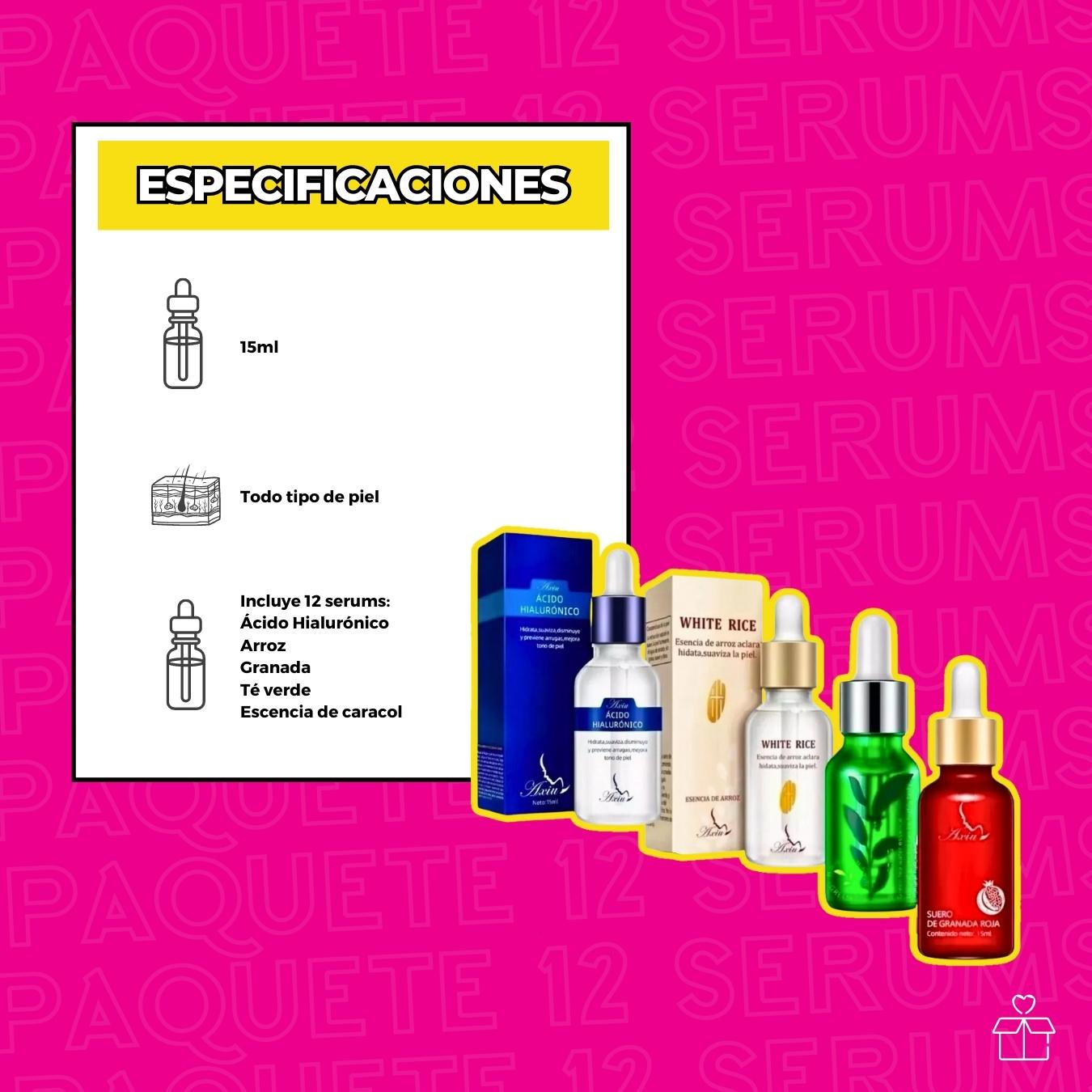 Set 12 Serums Arroz Blanco, Hydra B5 Ácido Hialurónico y Té Verde..