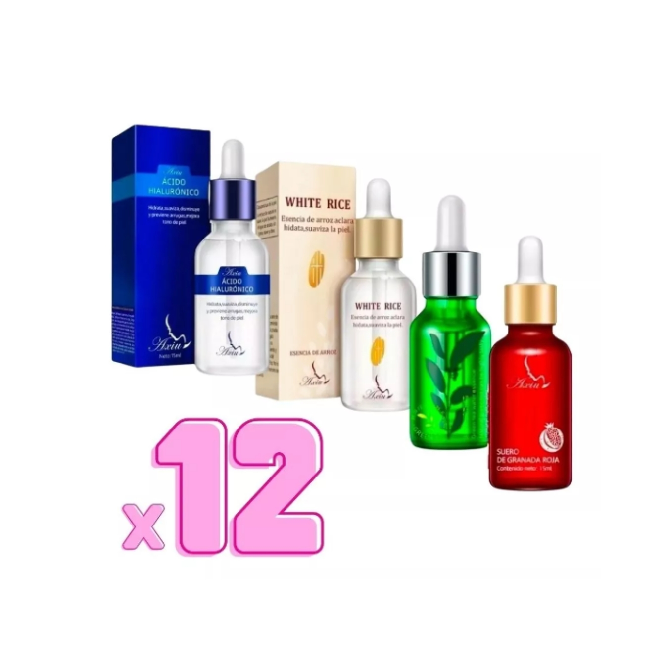 Set 12 Serums Arroz Blanco, Hydra B5 Ácido Hialurónico y Té Verde..