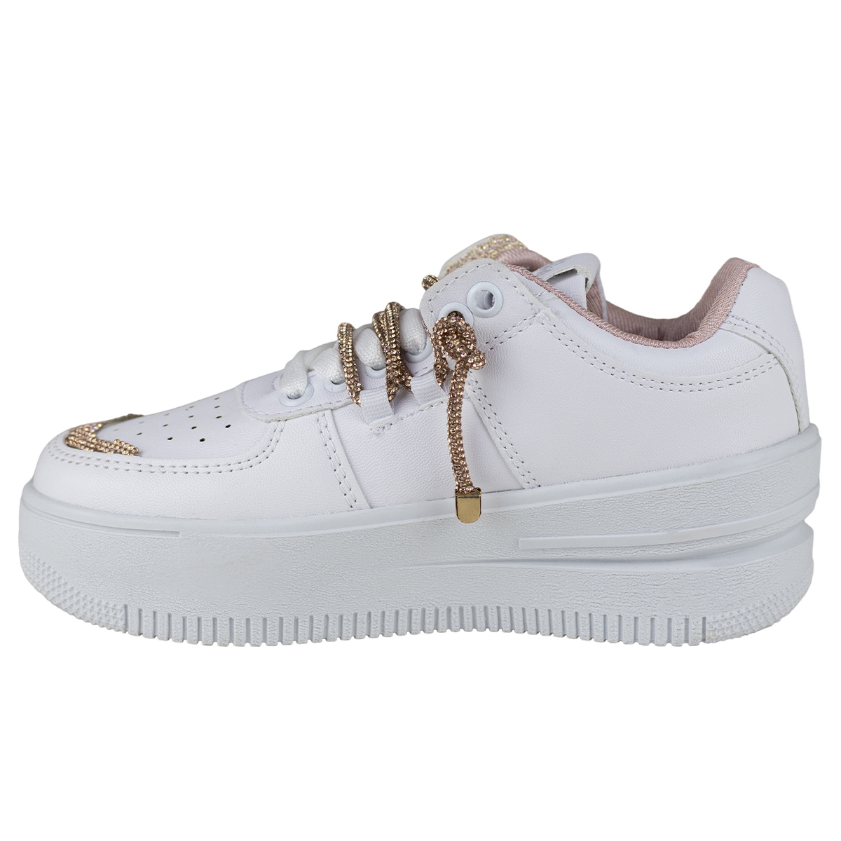 Tenis Blanco Rosa Mujer Plataforma Urbano Shadow 2084 Sintetico.