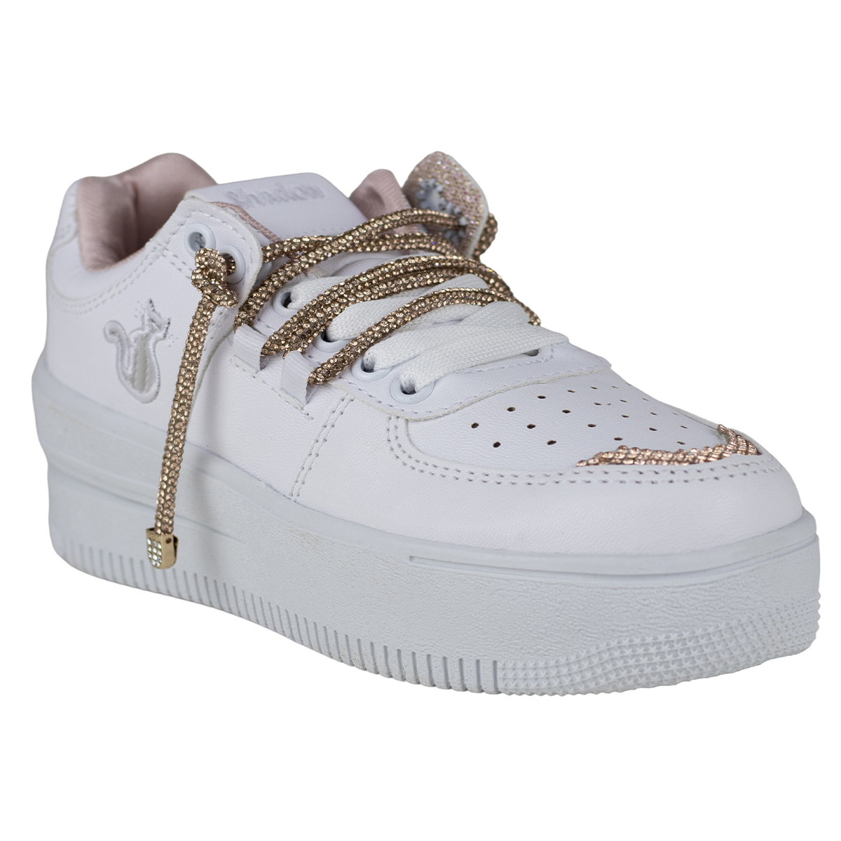Tenis Blanco Rosa Mujer Plataforma Urbano Shadow 2084 Sintetico.