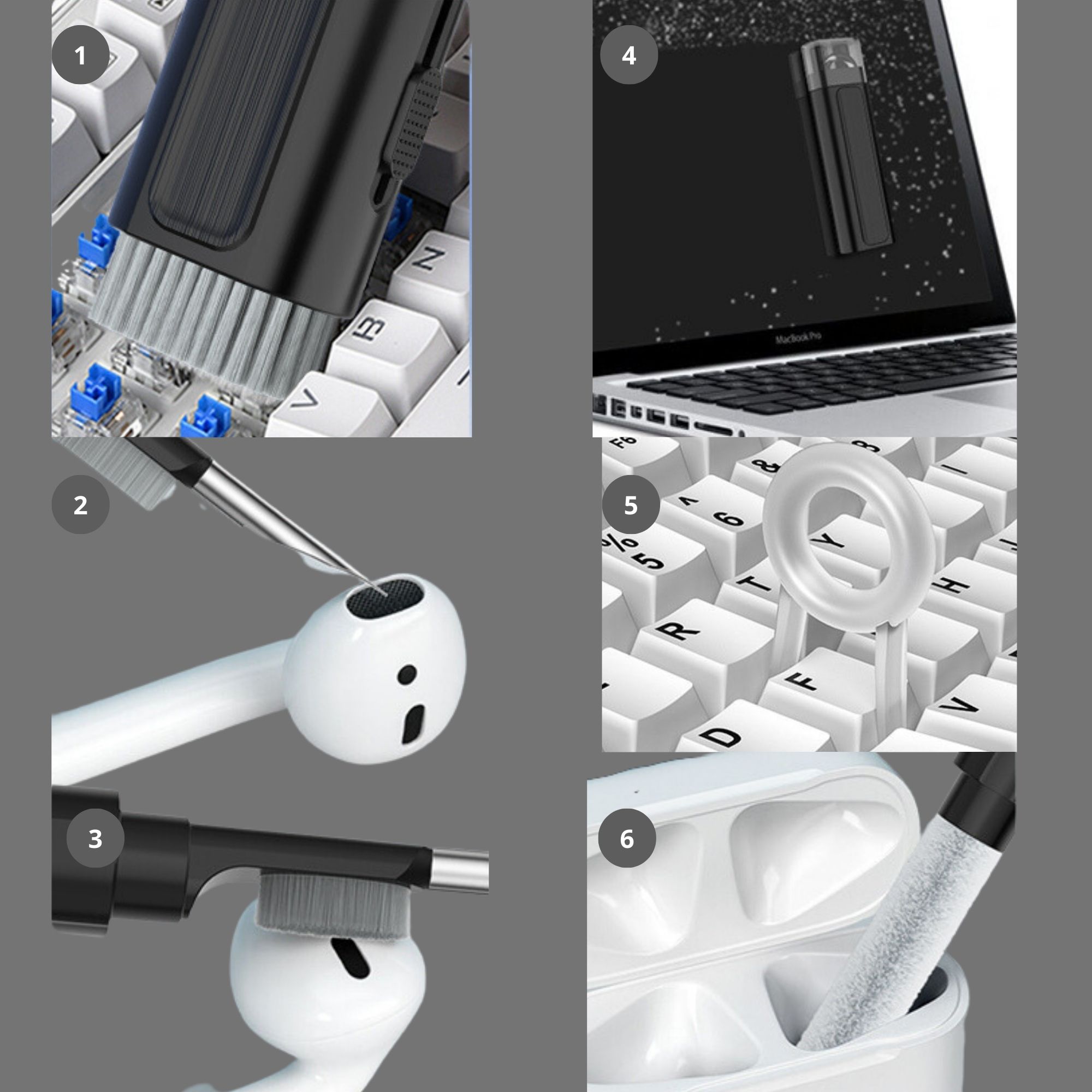 LIMPIADOR AIRPODS KIT DE LIMPIEZA CAMARA ECOMLAB LIMPIADOR 6 EN 1 NEGRO.