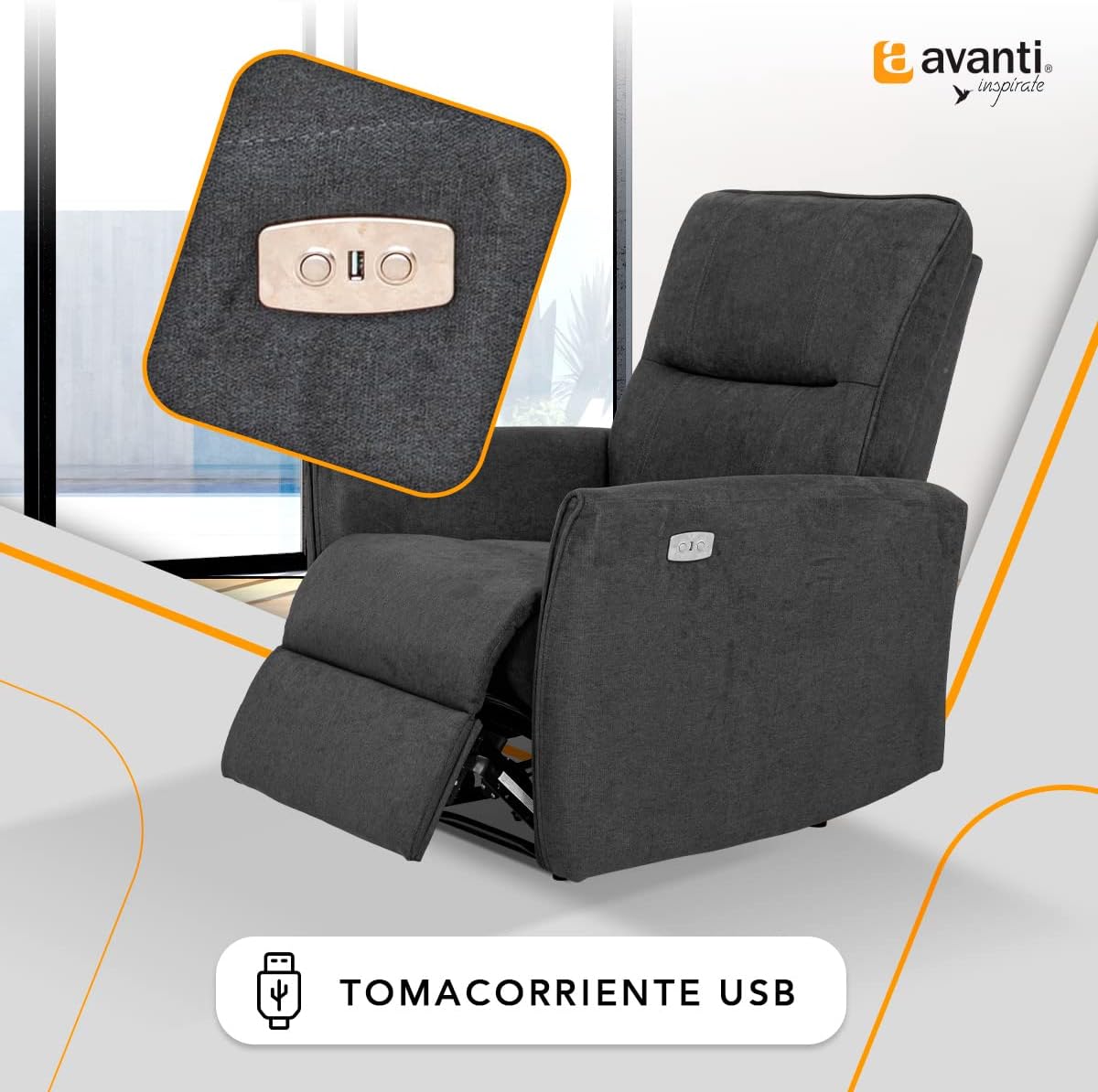 Sillón Reclinable para Adultos Eléctrico - Reposet Reclinable Confortable - Abdel Color Gris.
