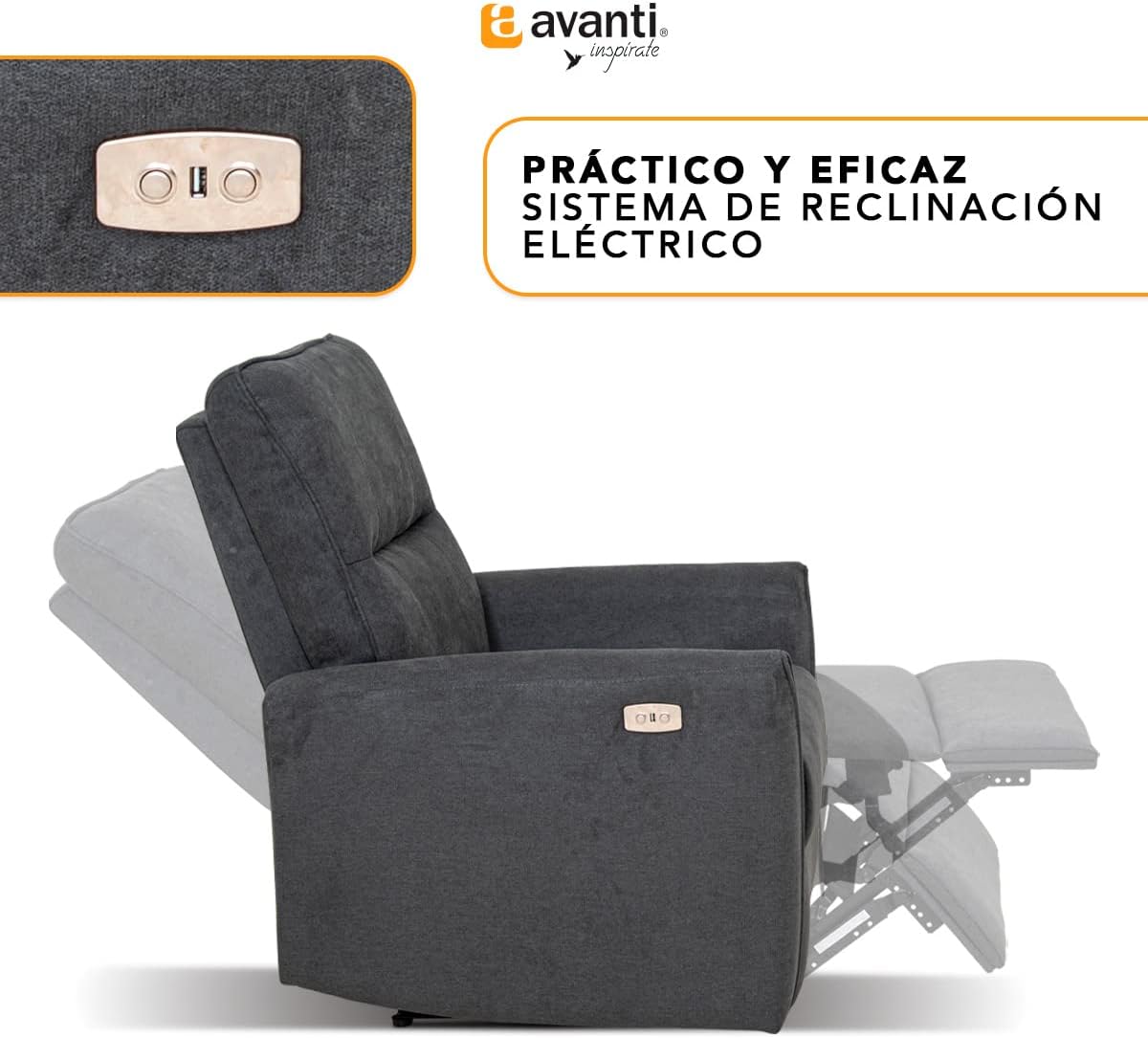 Sillón Reclinable para Adultos Eléctrico - Reposet Reclinable Confortable - Abdel Color Gris.