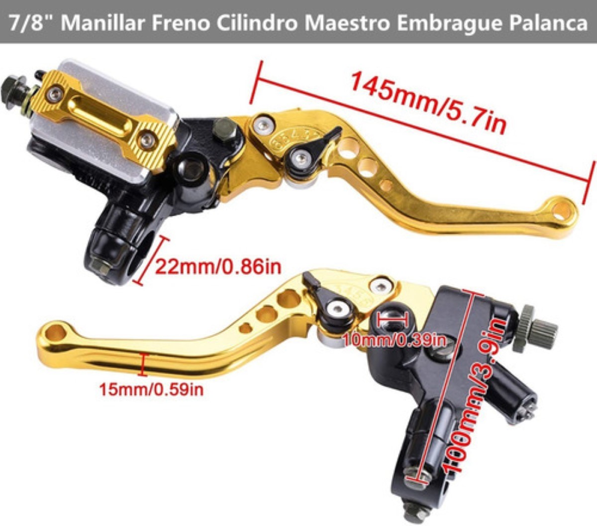 "Moto Palancas De Manillar Embrague Y Freno Universales 22mm Dorado  "