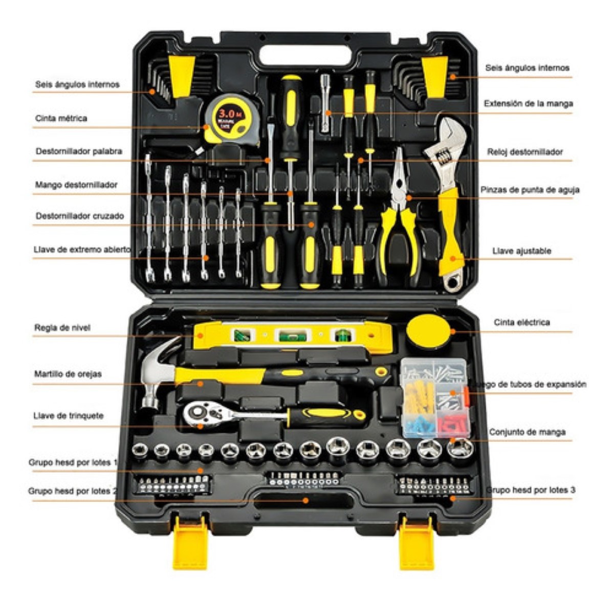 "Juego De Herramientas Mecánicas Desarmadores Goxawee 108pcs Negro Amarillo "