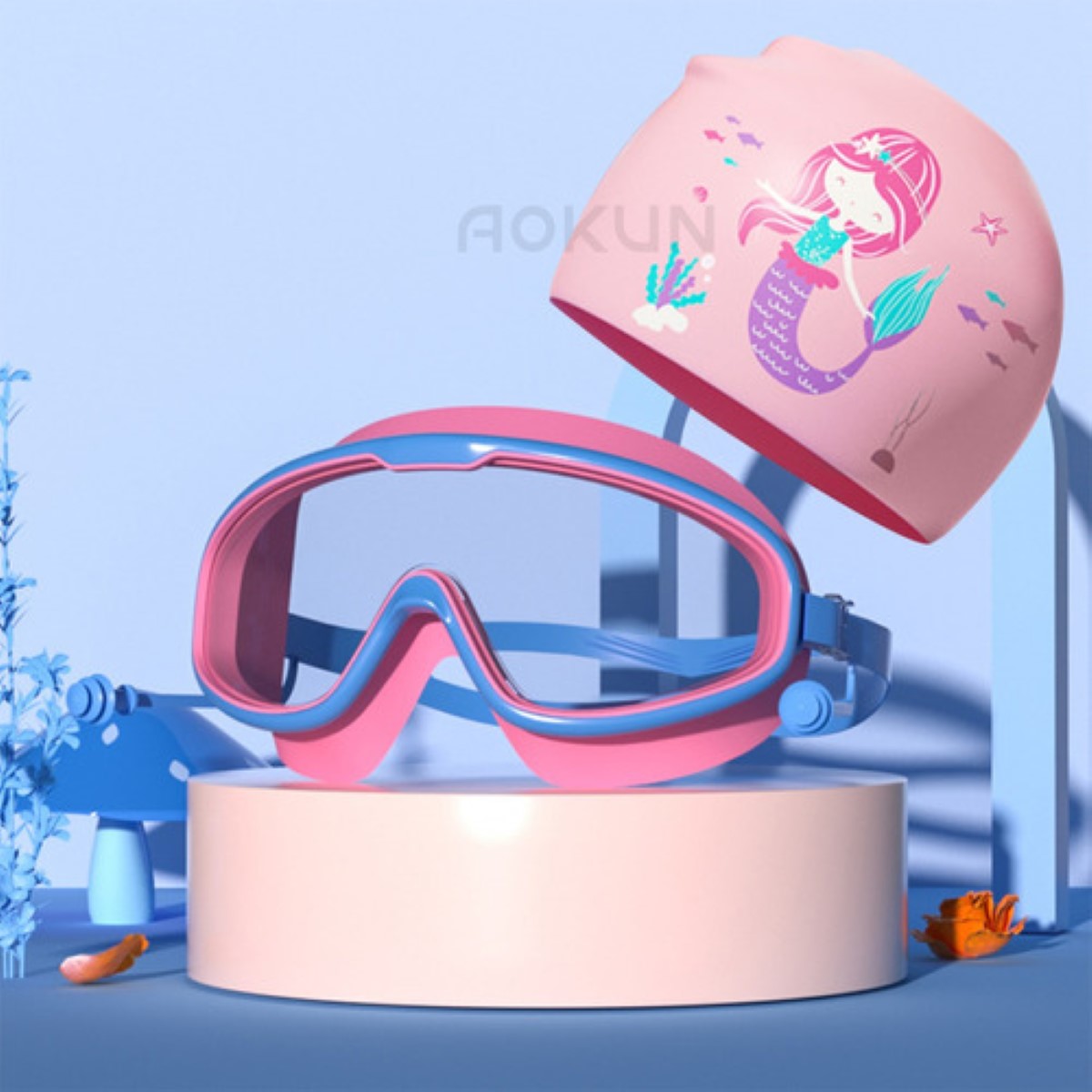 Lentes Googles Natacion Niñas La siirenita Rosa 3 a 14 años.