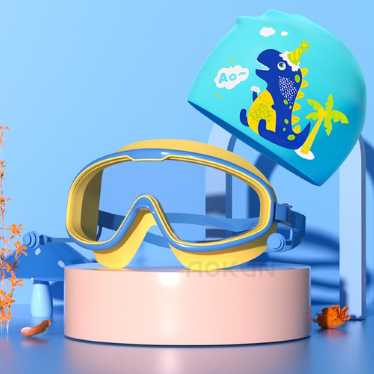 Lentes Googles Natacion Niños Dinosaurio Azul 3 a 14 años.