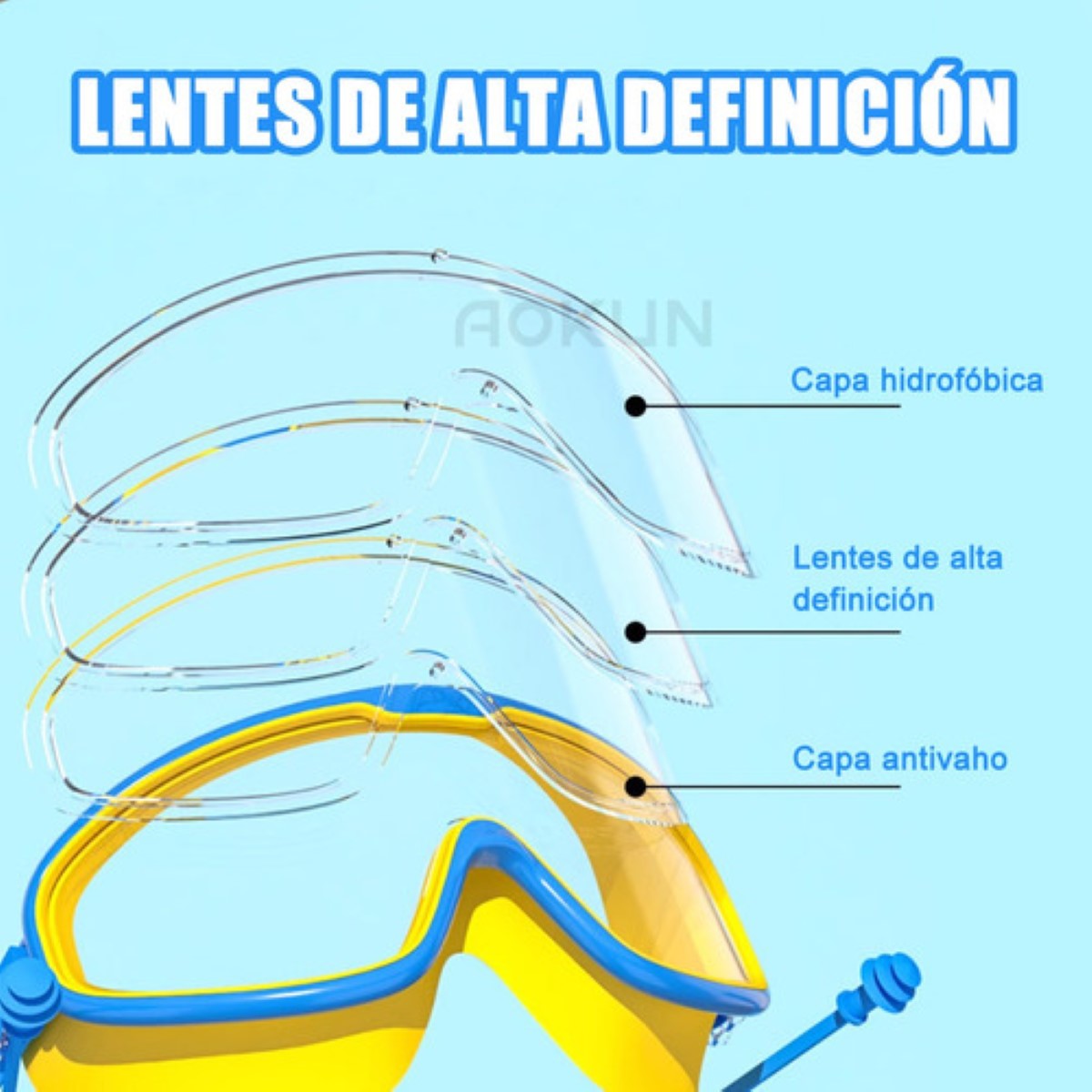 Lentes Googles Natacion Niños Dinosaurio Azul 3 a 14 años.