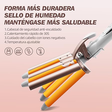 A Rizador de Pelo, Ondas Cerámica con Temperatura Ajustable, Cinco Tubo Rizador de Cabello de 22mm, se Calienta Rápidamente para Mujer Cabello Largo/Corto y Viajero Regalo.