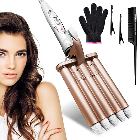 A Rizador de Pelo, Ondas Cerámica con Temperatura Ajustable, Cinco Tubo Rizador de Cabello de 22mm, se Calienta Rápidamente para Mujer Cabello Largo/Corto y Viajero Regalo.