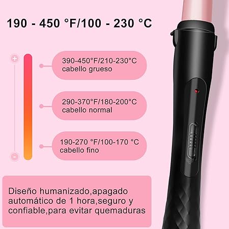 A Rizador de Pelo Profesional, Moldeador Cabello de Cerámica 1 Tubo, Juego de Rizadora para Cabello con Guantes Peines y Clips, Calentamiento Rápido y Temperatura Ajustable, para Todo Tipo de Pelo.