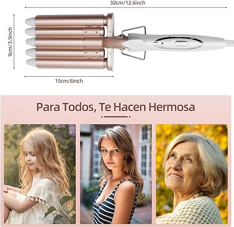 A Rizador de Pelo, Ondas Cerámica con Temperatura Ajustable, Cinco Tubo Rizador de Cabello de 22mm, se Calienta Rápidamente para Mujer Cabello Largo/Corto y Viajero Regalo.